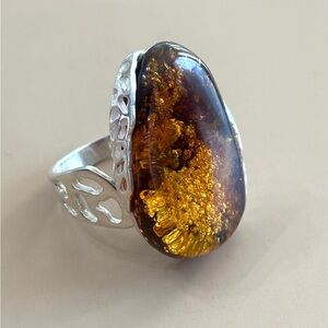 925 Sterling Silver Ring w/ Genuine Baltic Amber